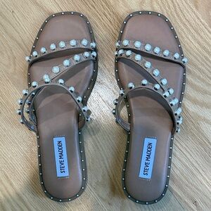 Steve Madden Tan / Nude and Silver Embellished Sandals